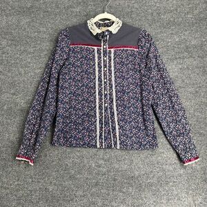 Vintage Jessicas Gunnies Gunne Sax Floral Blouse Size S Mixed Print 70s Lace